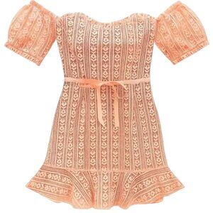 For Love & Lemons Dakota Lace Mini Dress Pink Off Shoulder L